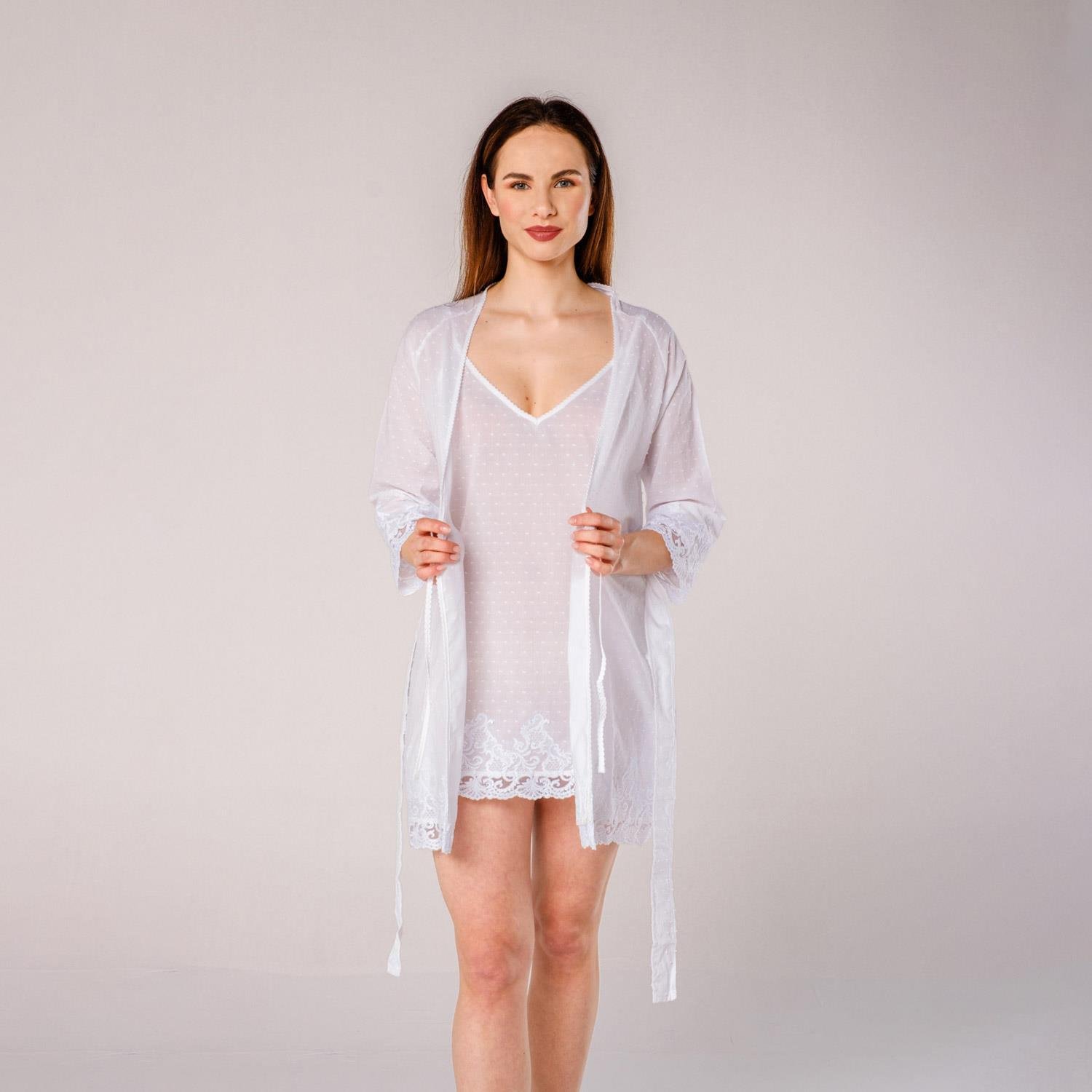 Gecelik - Pearl Vual Dantelli Kadın Gecelik Sabahlık Seti - Miespiga