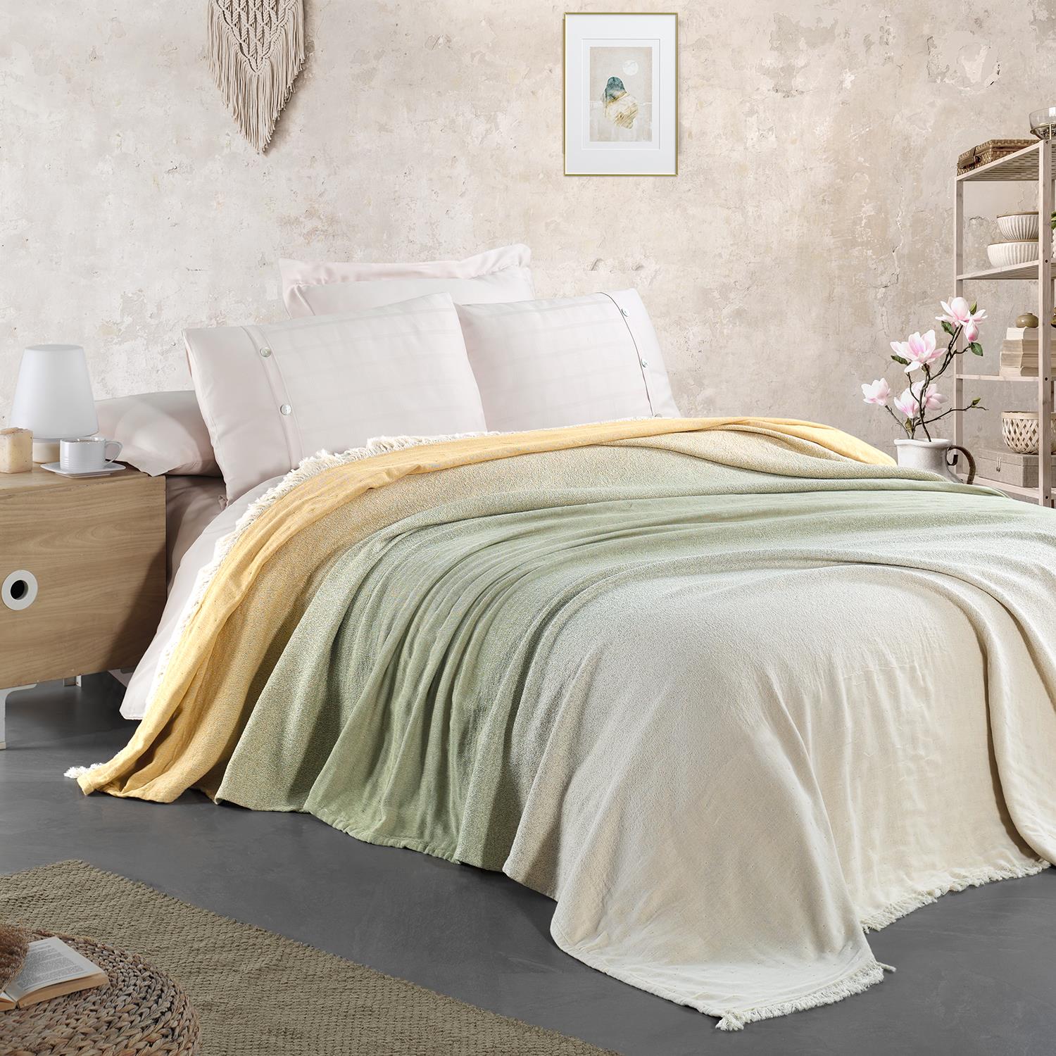 Yatak Örtüsü & Pike - Rainbow %100 Pamuklu Degrade Jakarlı Dokuma Battal Boy (King Size) 240x260cm Antialerjik Nefes Alabilen Dört Mevsim Pike Yatak Örtüsü - Miespiga