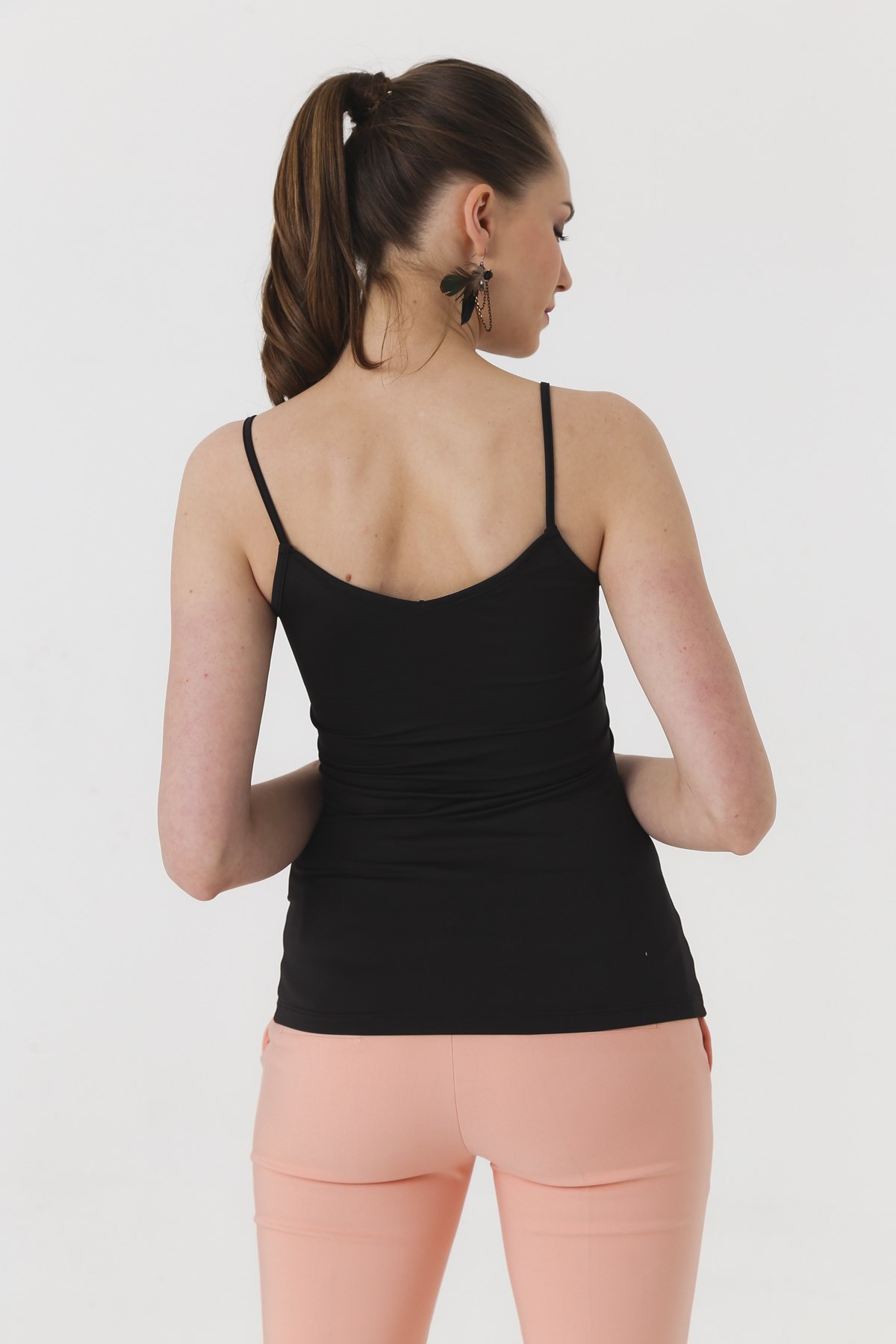 Hafif Parlak kumaş İp Askılı Şık Likralı Body-Siyah