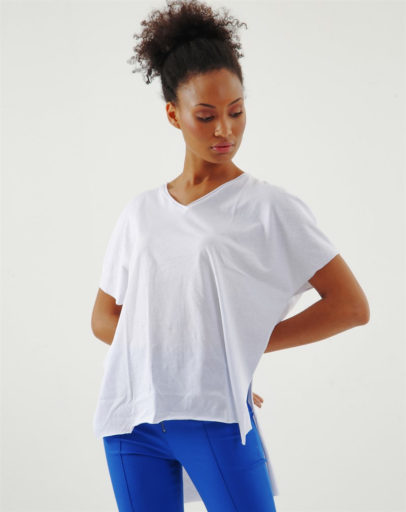 V Yaka Yırtmaçlı Tunik -Beyaz