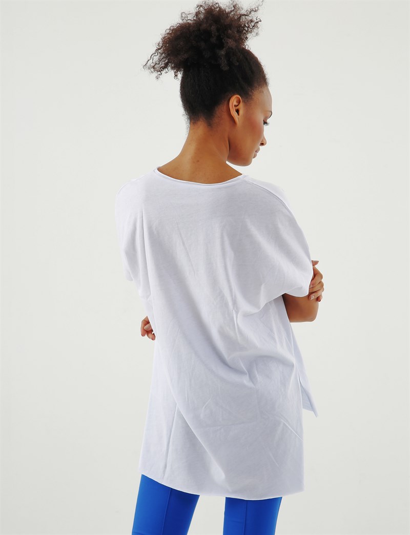 V Yaka Yırtmaçlı Tunik -Beyaz