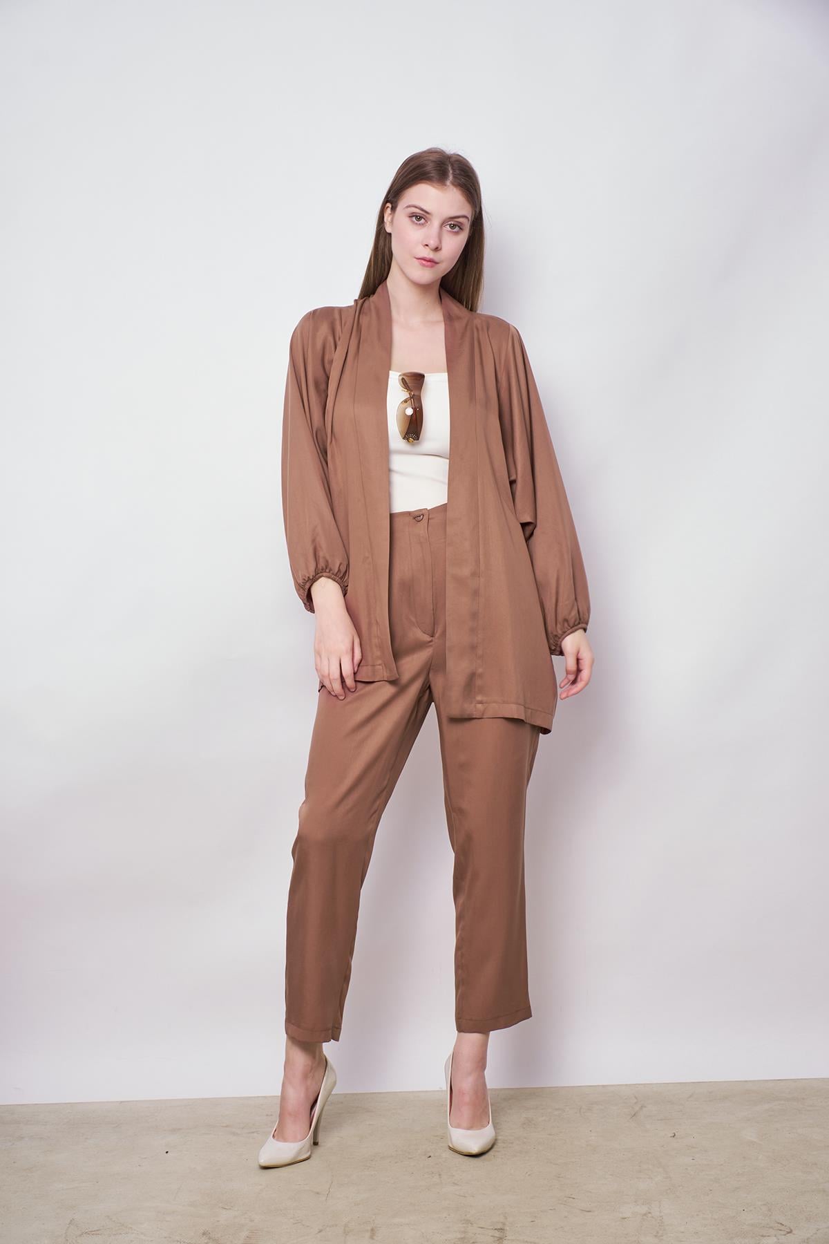 kadın %100 tencel dökümlü iç göstermez smart yazlık pantolon