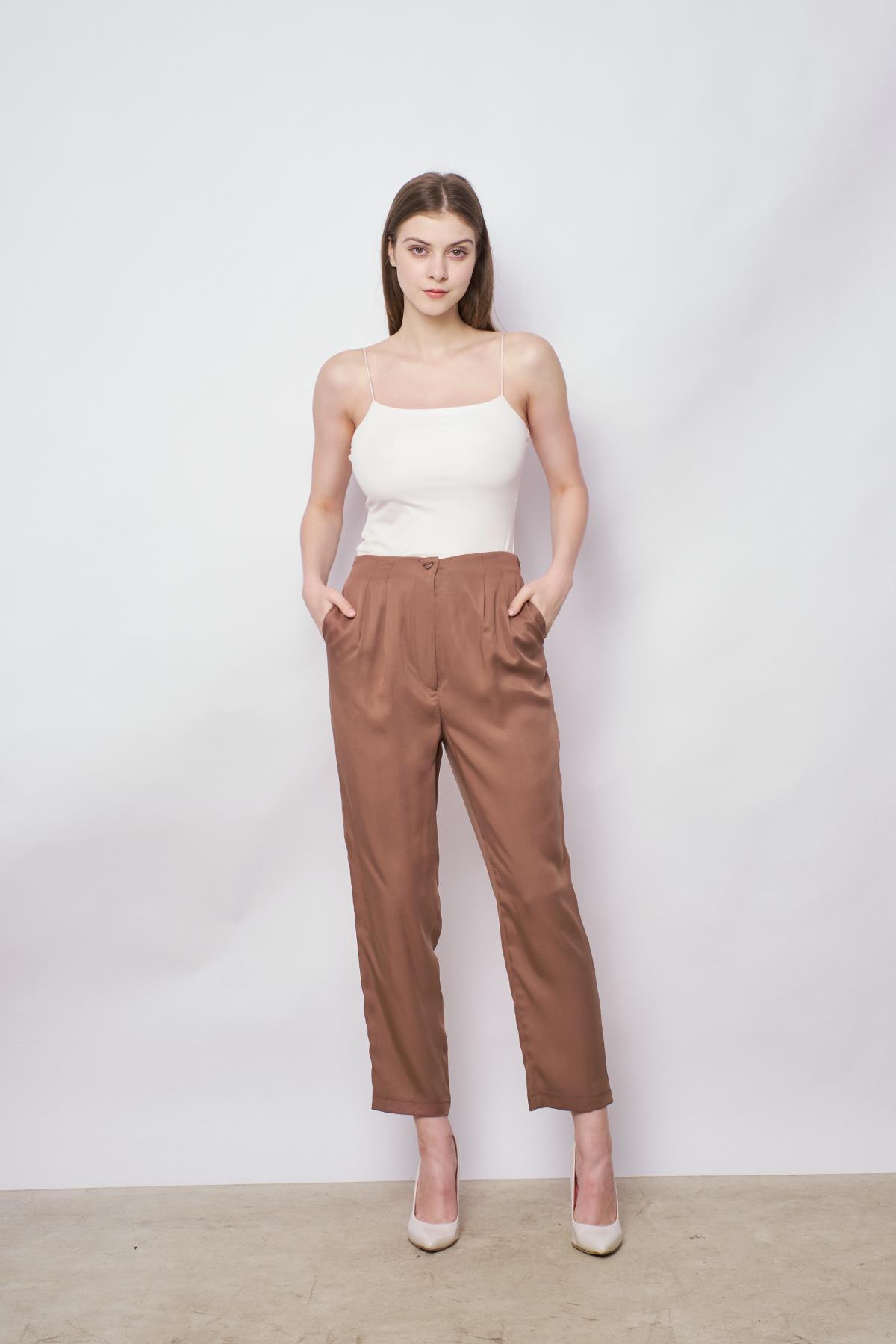 kadın %100 tencel dökümlü iç göstermez smart yazlık pantolon