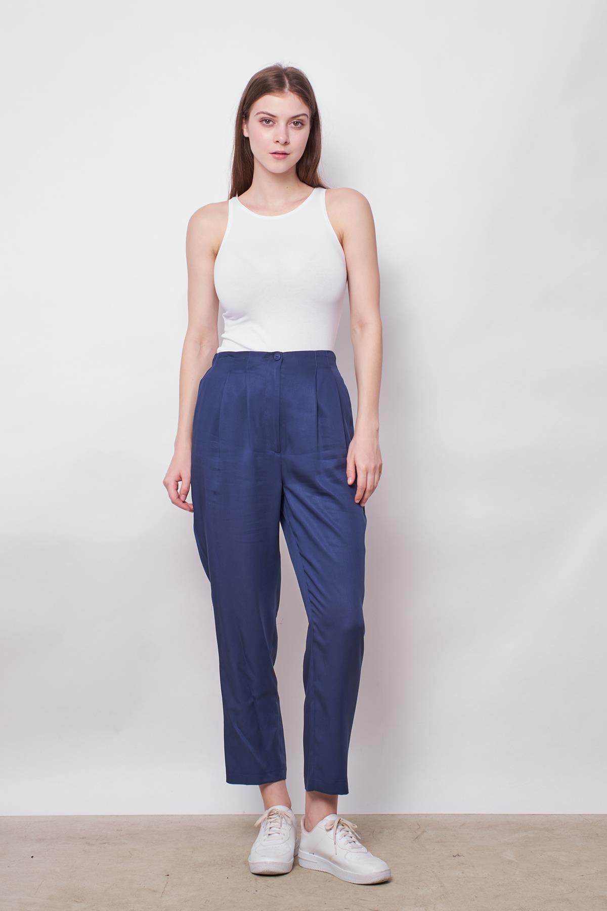 kadın %100 tencel dökümlü iç göstermez smart yazlık pantolon