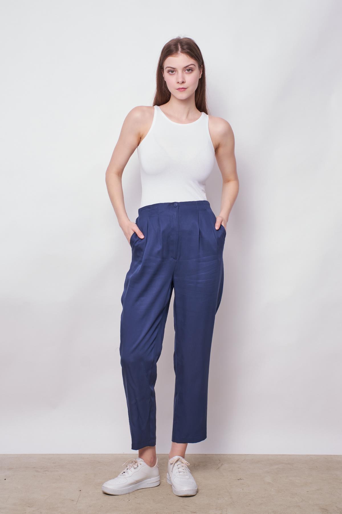 kadın %100 tencel dökümlü iç göstermez smart yazlık pantolon