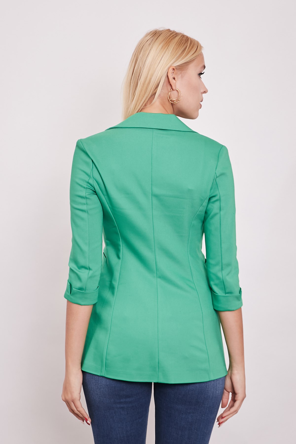 Kapri Truvakar Kol Süs Cepli Kopçalı Ofis Blazer Kumaş Ceket-Benetton Yeşil