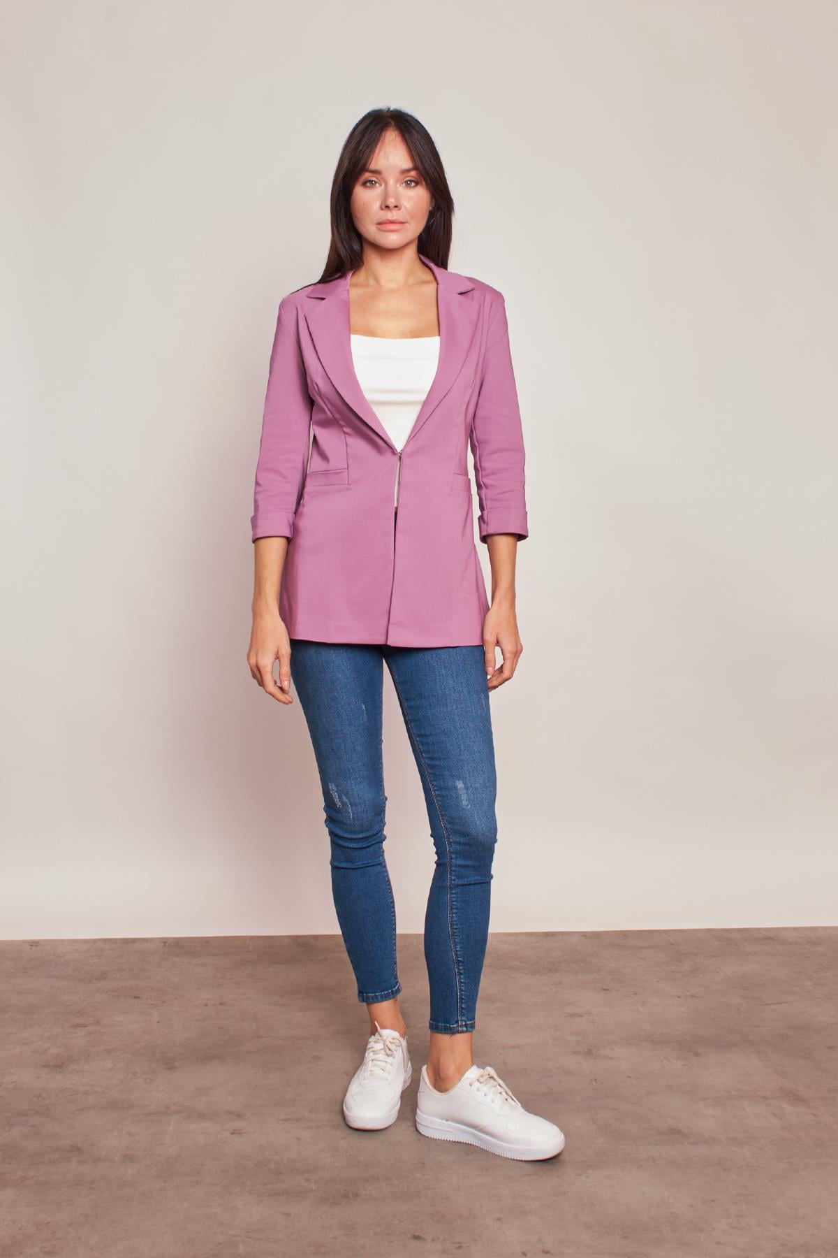 Kapri Truvakar Kol Süs Cepli Kopçalı Ofis Blazer Likralı Kumaş Blazer Ceket-Gülkurusu 