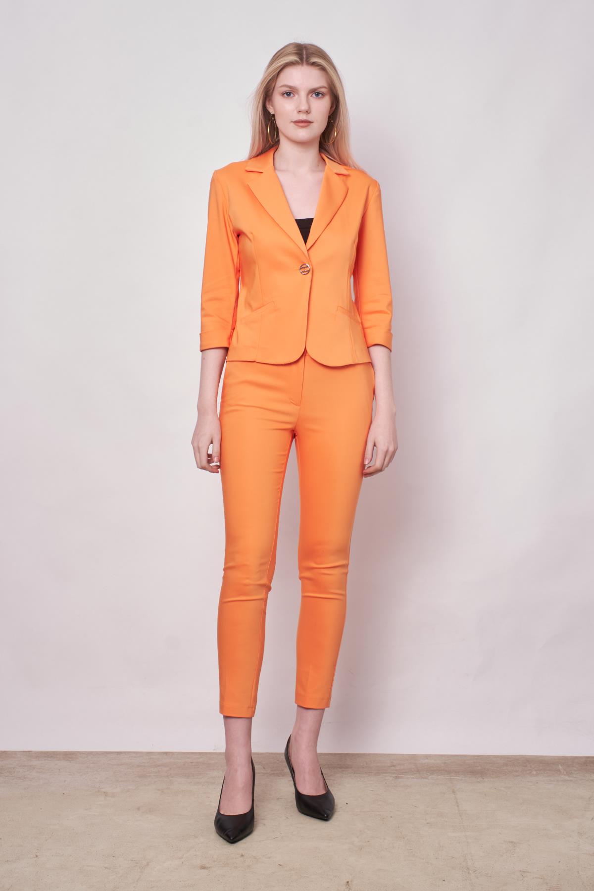 Yakalı Flato Cepli Capri Truvakar Kol Kısa Blazer Hafif Likralı Pamuklu Kumaş Ceket-Mango 
