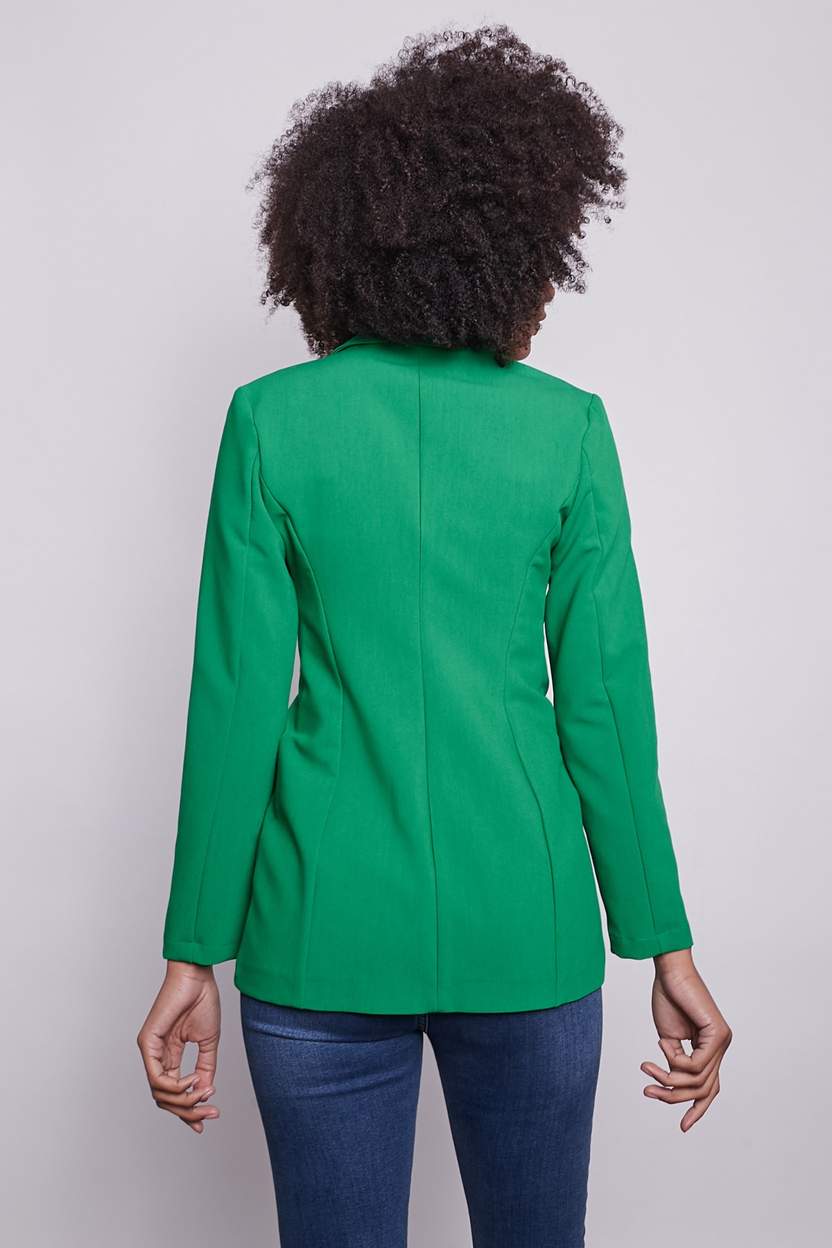 Kadın Düğme Detaylı Uzun Kol Şık Ofis Süs Cep Kapaklı Kumaş Blazer Ceket-Benetton Yeşil