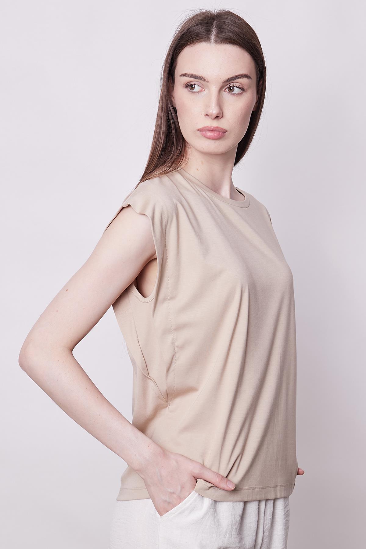 kadın kolsuz geniş sıfır yaka düşük omuzlu basic tshirt
