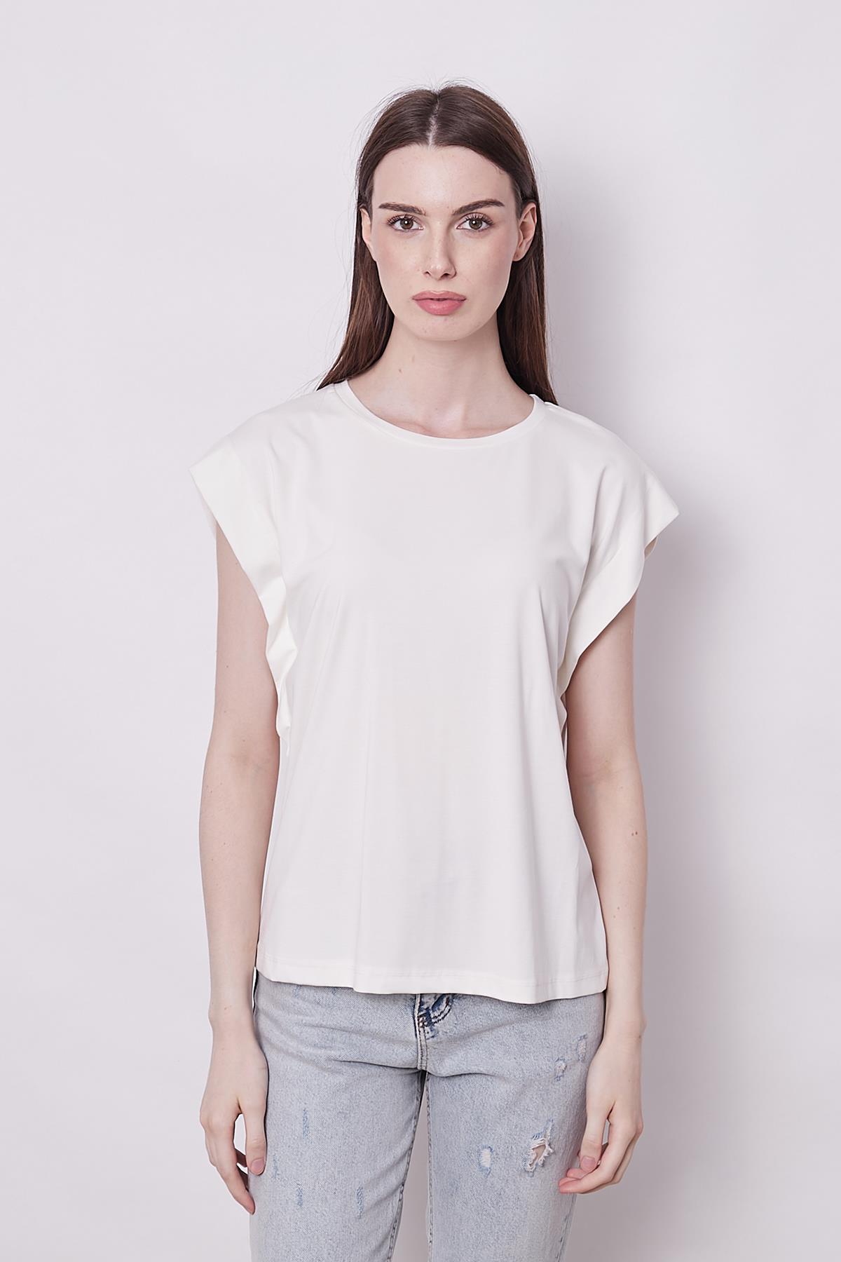 kadın kolsuz geniş sıfır yaka düşük omuzlu basic tshirt