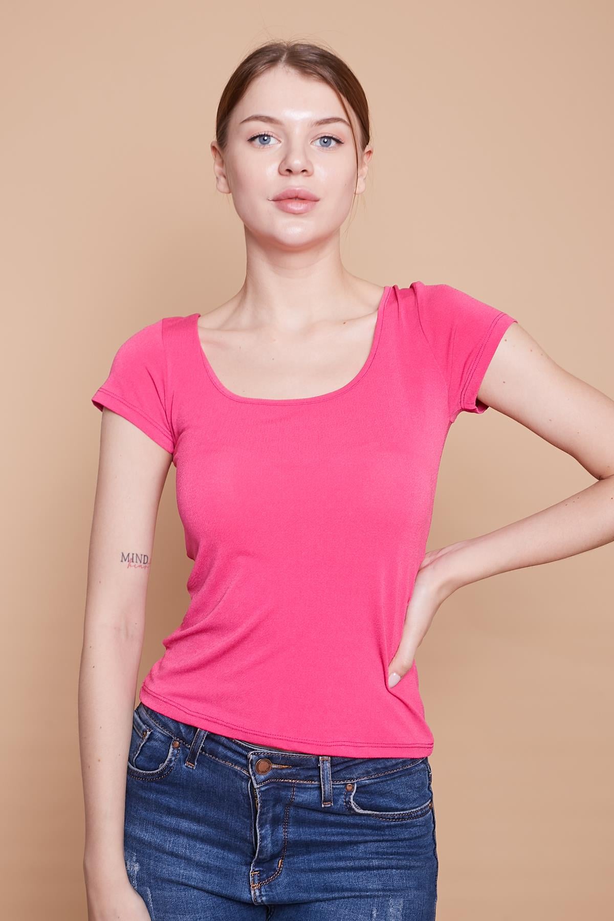 Likralı Krep Kumaş Balen Yaka Büzgülü Body Bluz-Fujya