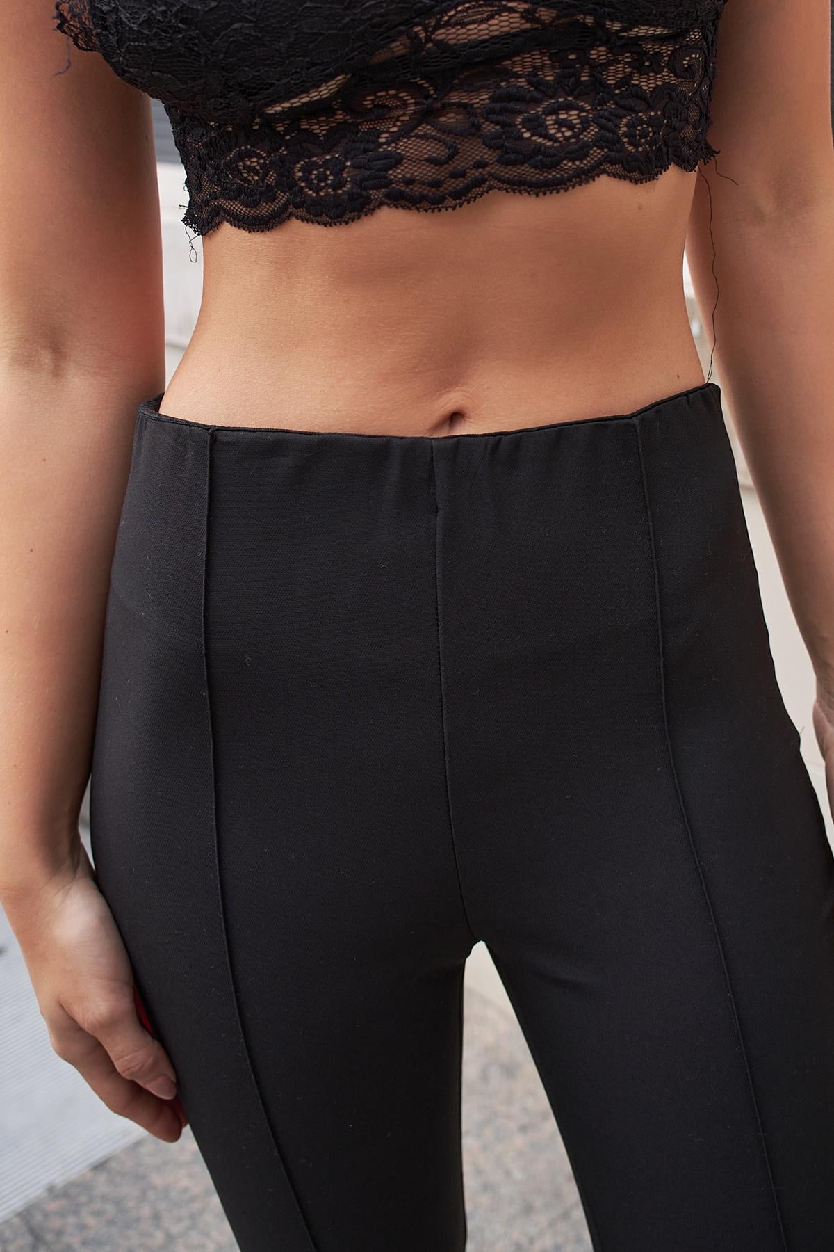 Power Strech Likralı Dar Kesim Yüksek Bel Beli Lastikli Bilek Boy Pantolon-Siyah