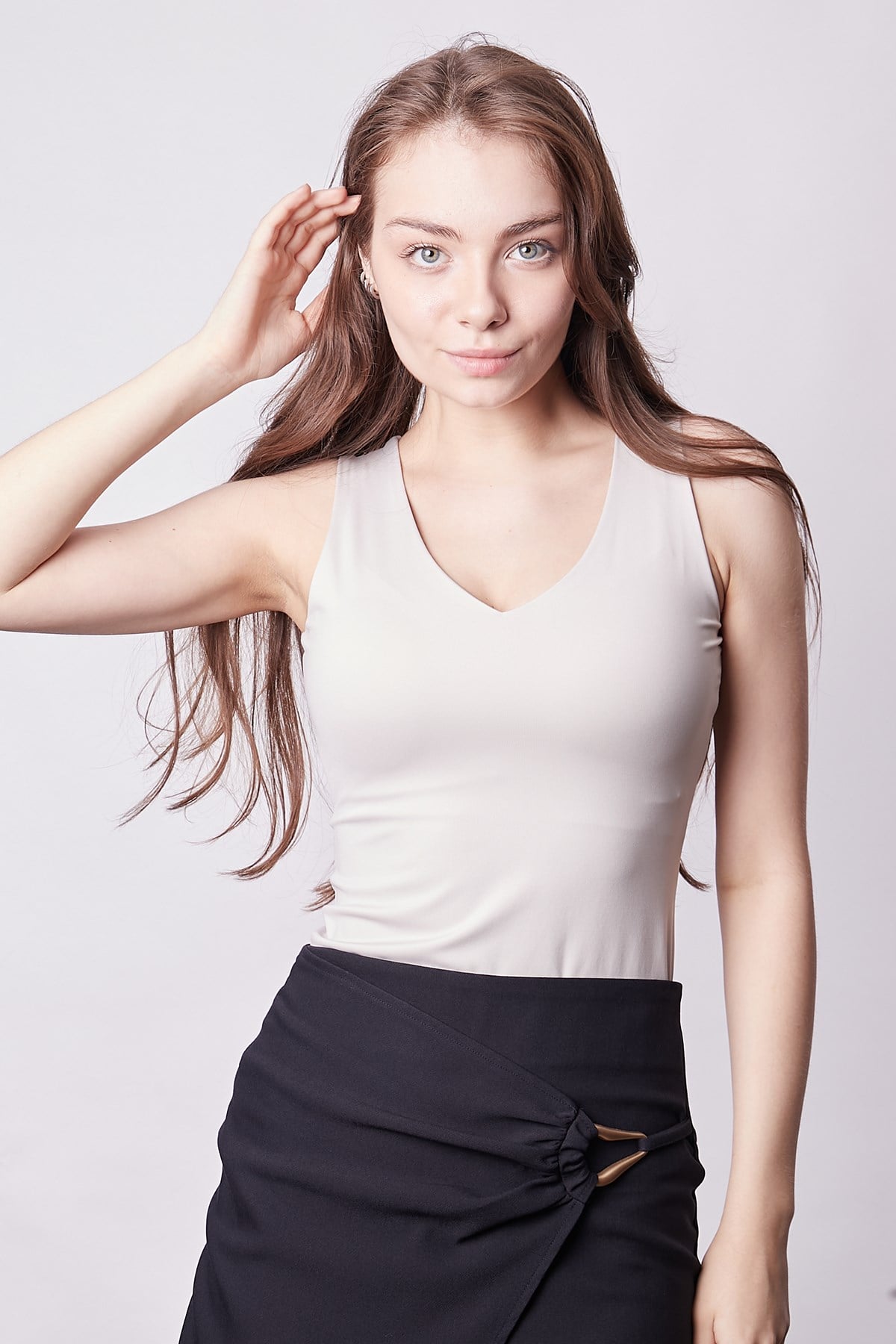 V Yaka Kolsuz Şık Likralı Body-Taş 