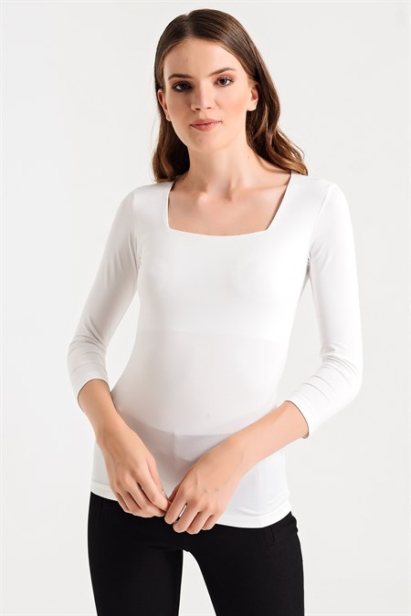 Kare Yaka Truvakar Kol Şık Body Bluz