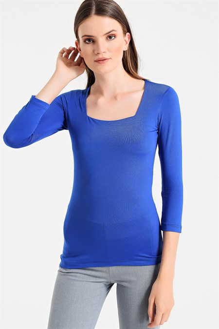 Kare Yaka Truvakar Kol Şık Body Bluz-Sax