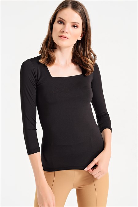 Kare Yaka Truvakar Kol Şık Body Bluz-Sax