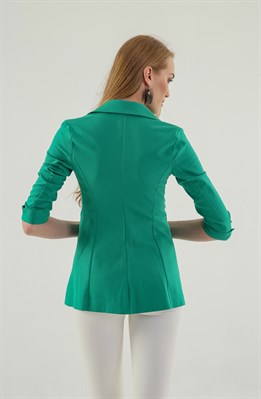 Kapri Truvakar Kol Süs Cepli Kopçalı Ofis Blazer Kumaş Ceket-Yeşil