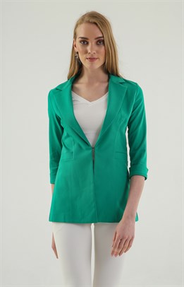 Kapri Truvakar Kol Süs Cepli Kopçalı Ofis Blazer Kumaş Ceket-Yeşil