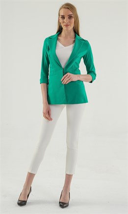 Kapri Truvakar Kol Süs Cepli Kopçalı Ofis Blazer Kumaş Ceket-Yeşil
