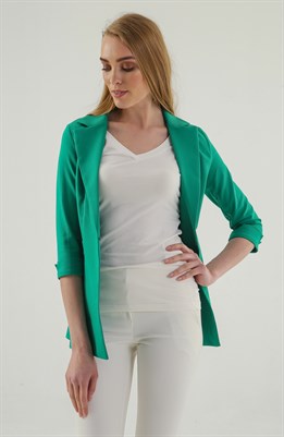 Kapri Truvakar Kol Süs Cepli Kopçalı Ofis Blazer Kumaş Ceket-Yeşil