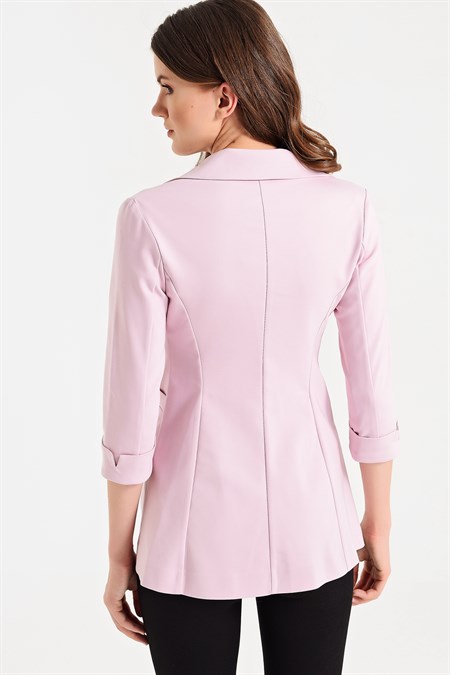 Kapri Truvakar Kol Süs Cepli Kopçalı Ofis Blazer Kumaş Ceket-K.pembe