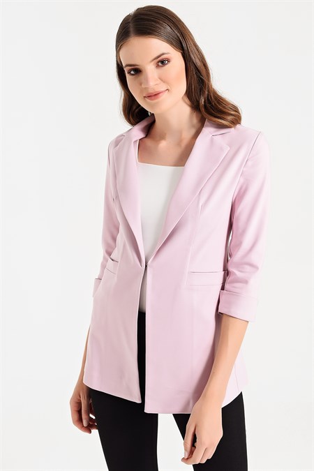 Kapri Truvakar Kol Süs Cepli Kopçalı Ofis Blazer Kumaş Ceket-K.pembe