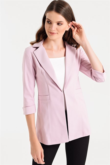 Kapri Truvakar Kol Süs Cepli Kopçalı Ofis Blazer Kumaş Ceket-K.pembe