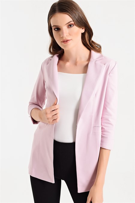 Kapri Truvakar Kol Süs Cepli Kopçalı Ofis Blazer Kumaş Ceket-K.pembe