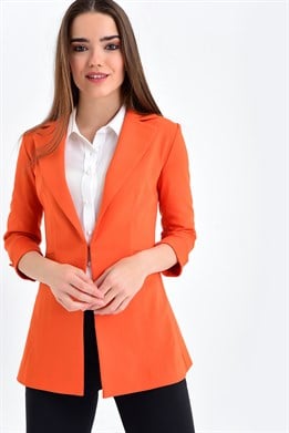 Kapri Truvakar Kol Süs Cepli Kopçalı Ofis Blazer Kumaş Ceket-Oranj