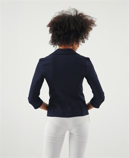 Yakalı Flato Cepli Capri Truvakar Kol Kısa Blazer Ceket-Laci