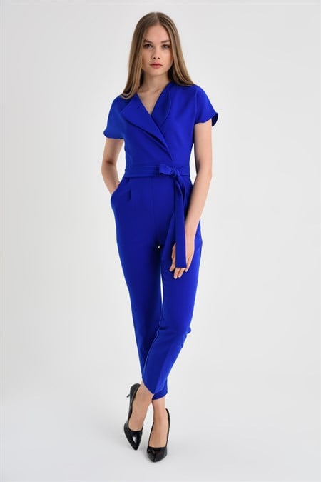 Şal Yaka Düşük Omuzlu Bağcıklı Bilek Boy Tulum