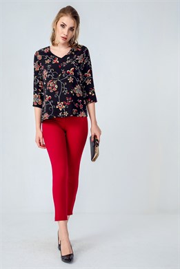 Kalın Kemerli D Tokalı Likralı Bilek Boy Kumaş Pantolon-Bordo