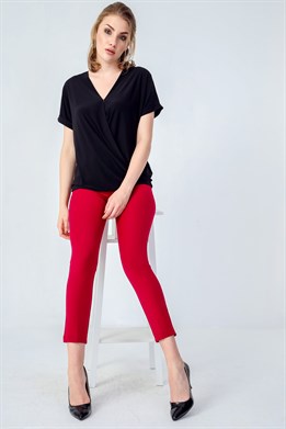 Kalın Kemerli D Tokalı Likralı Bilek Boy Kumaş Pantolon-Bordo