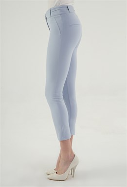 Kalın Kemerli D Tokalı Likralı Bilek Boy Kumaş Pantolon-Mavi