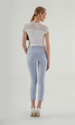 Kalın Kemerli D Tokalı Likralı Bilek Boy Kumaş Pantolon-Mavi