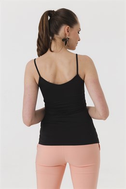 Hafif Parlak kumaş İp Askılı Şık Likralı Body-Siyah