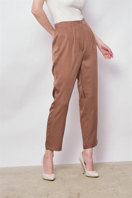 %100 Iyocell Akıcı Şık Kumaş Dökümlü İç Göstermez Smart Yazlık Pantolon(Hırka Jument 60053)-Kakao