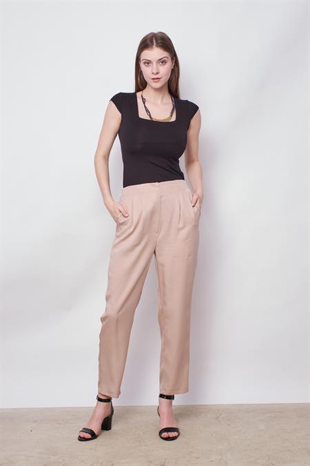 %100 Iyocell Akıcı Şık Kumaş Dökümlü İç Göstermez Smart Yazlık Pantolon(Hırka Jument 60053)-Taş 