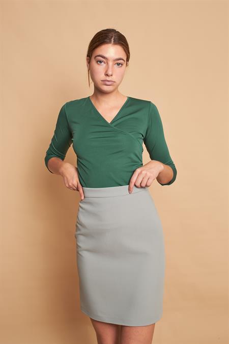 Anvelop Kruvaze Yaka Capri Truvakar Kol Body Bluz-Yeşil