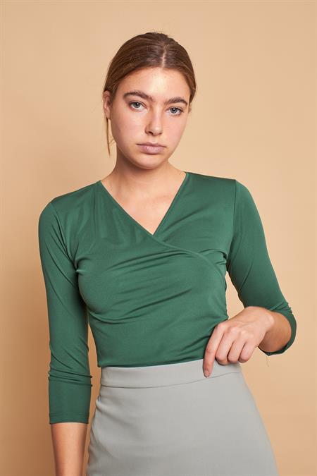 Anvelop Kruvaze Yaka Capri Truvakar Kol Body Bluz-Yeşil