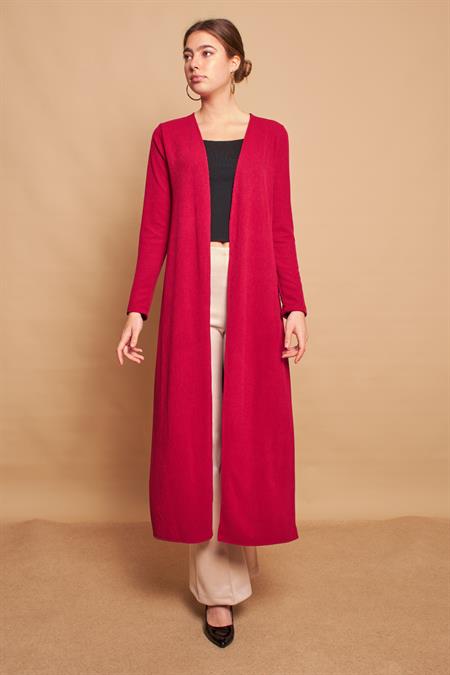 Arkası Anvelop Kruvaze Uzun Kol İnce Triko Hırka-Bordo 