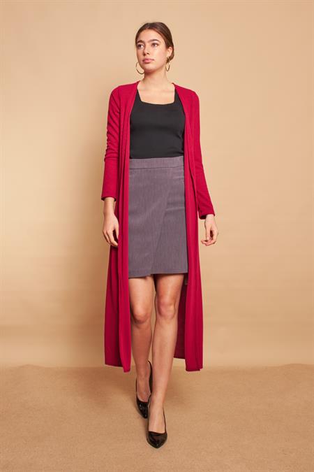 Arkası Anvelop Kruvaze Uzun Kol İnce Triko Hırka-Bordo 