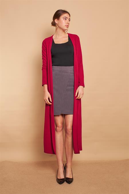 Arkası Anvelop Kruvaze Uzun Kol İnce Triko Hırka-Bordo 