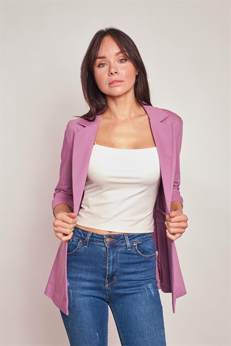 Kapri Truvakar Kol Süs Cepli Kopçalı Ofis Blazer Likralı Kumaş Blazer Ceket-Gülkurusu 