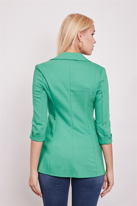 Kapri Truvakar Kol Süs Cepli Kopçalı Ofis Blazer Kumaş Ceket-Benetton Yeşil