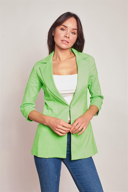 Kapri Truvakar Kol Süs Cepli Kopçalı Ofis Blazer Likralı Blazer Kumaş Ceket-Fosfor Yeşil 