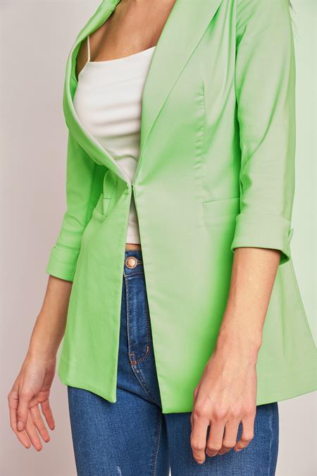 Kapri Truvakar Kol Süs Cepli Kopçalı Ofis Blazer Likralı Blazer Kumaş Ceket-Fosfor Yeşil 