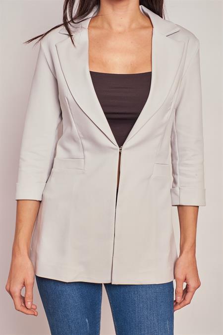 Kapri Truvakar Kol Süs Cepli Kopçalı Ofis Blazer Likralı Blazer Kumaş Ceket-Açık Gri