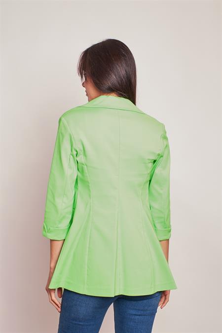 Kapri Truvakar Kol Süs Cepli Kopçalı Ofis Blazer Likralı Blazer Kumaş Ceket-Fosfor Yeşil 